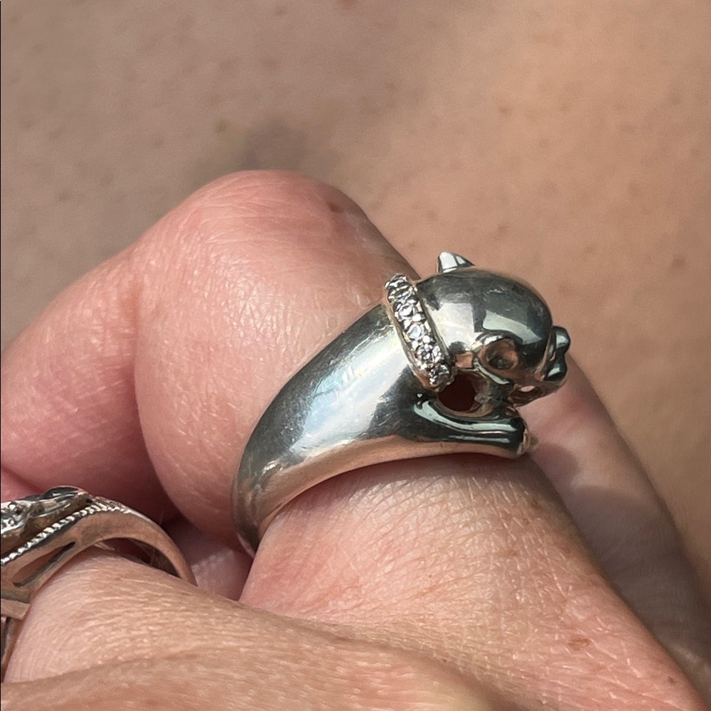 Sterling Panther wrap ring w/ Genuine Emerald eyes & Diamond collar - Picture 13 of 17